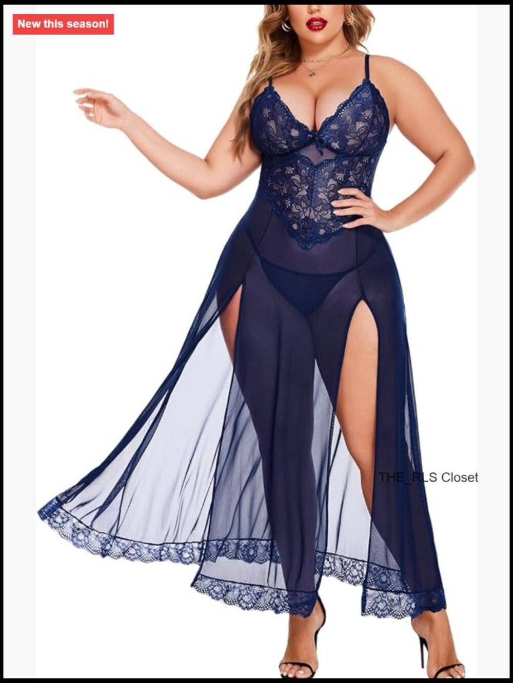 Plus Size Sexy Lace Babydoll Long Lingerie Dress Side Split Nightgown